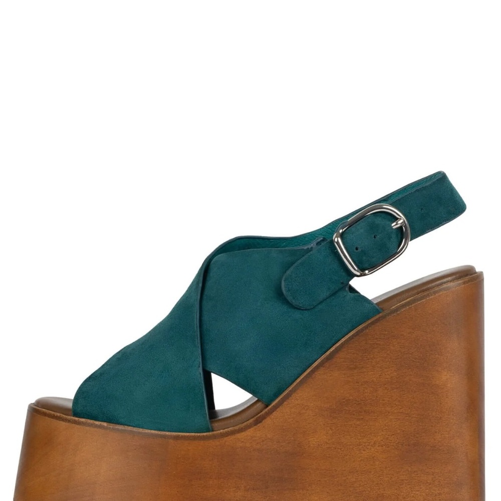 Teal Platform Wedge Sandals - Picture 2 of 3